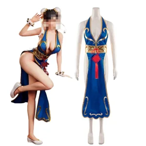 New Sexy Qipao Stage Performance Outfit Anime and Game Character Chun Li Halloween Cosplay Costume