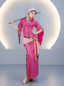 New Stripe Saidi Baladi Belly Dance Costume Set Egyptian Folk Assaya Cane Dance Robe Oriental Stage Performance Dress Women