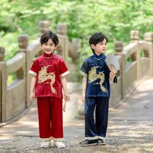 New Summer Boys and Children Tang Suit Chinese Style Little Dragon Clothing Embroidery Suit