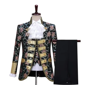New Vintage Renaissance Antique Floral Printed 3 Pieces Suits Charming Stage Performance Costume for Man