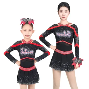 ODM Personalized Group Dance Costumes Full Shiny Fabric High Stretch Custom Logo Cheerleading Uniform