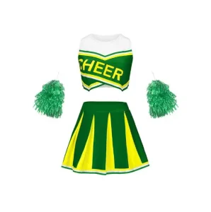 OEM Custom Logo Green Black Plus Size Cheerleading Practice Wear Kids Youth Girl Dress Skirts Uniforms Costume Polyester +