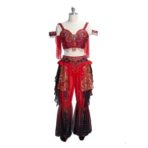 OEM Women’s Customized Black Arabic Belly Dance Wear for Children Egypt Stage Chiffon Split Dance Costume