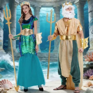 Ocean Mythology themed Stage Performance Costumes Neptune and Neptune’s Queen Couple Role playing Costumes for Theme Parties
