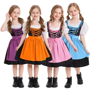 Oktoberfest Kids Cosplay Dress for Girls Traditional German Fraulein Dirndl Bavarian Beer Maid Costume