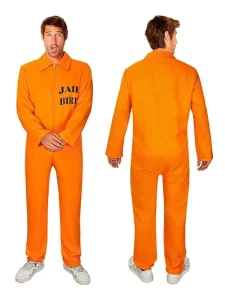 Orange Adult Prisoner Jumpsuit Costume, Men’s Jail Inmate Uniform for Halloween Cosplay