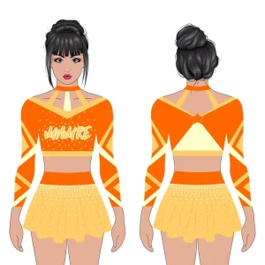 Orange Yellow Cheerleading Performance Dress Long Sleeve MAMRE Brand With Elegant Cut Out Rhinestone Design for Stage and Events