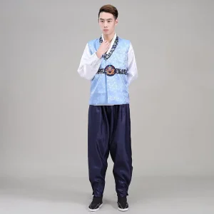 Original Traditional Korean Hanbok Dress Man Ethnic Minority Performance Costume Korea Place Court Clothing for Stage Show