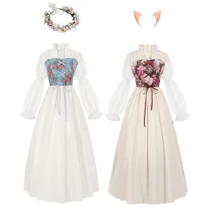 Palace-Style Medieval Retro Long Dress with Lace-Up Waist Stage Costume