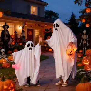 Parent-Child Halloween Ghost Costume Set, Silk Cloaks, White Capes