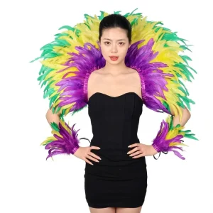 Party Festival Cosplay Stage Performance Premium Ostrich Feather Shoulder Cape Feather Wrist Bands Elegant Burlesque Costume