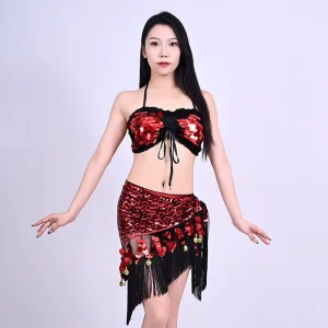 Party Sequin Stage Performance Suit Sexy Set Belly Dancing Latin Dance Wear Night Club Costumes Clothes Women Clothing 2pcs Set