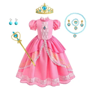 Pink Game Character Princess Dress for Girls with Puff Sleeves