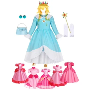 Pink Polyester Princess Costume Dress with Crown for Girls