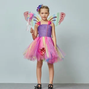 Pink Princess Elf Costume Dress with Wings for Girls