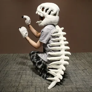 Plush Dinosaur Skeleton Costume Claw Gloves Sound Roaring PP Cotton Soft Kids Halloween Cosplay Custom OEM Toy