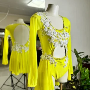 Pole Dance Flash Drill Competition Performance Solid Color Lyrical Dance Dress Customize Ballet Lyrical Dance Costume