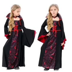 Polyester Spandex Vampire Costume For Girls Halloween Kids Dress Up Party Cosplay