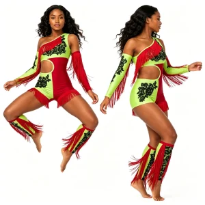 Premium Metallic Majorette Performance Wear Sequin Fringe Mesh Custom Stage Dance Costume High Elasticity Team Uniforms