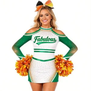 Premium Professional Cheerleading Performance Uniforms Set Long Sleeve Open Back All Star Competition Teamwear