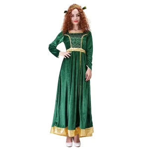 Pretty Women’s Green Long Dress Halloween Party Cosplay Medieval Renaissance Lady Costume for Adult