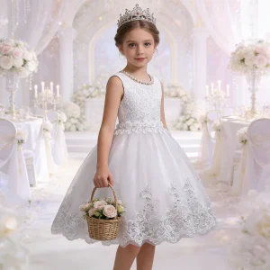 Princess Dress with Multilayer Tulle Skirt for Toddler Dance and Wedding Flower Girl