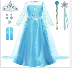 Princess Fancy Dresses with Fairy Wand Crown Tiara Cosplay Costume Movie Princess Toddler Girls Outfit for Kids Dress up Costume