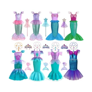 Princess Girls Little Mermaid Party Cosplay Costume Dress with Accessories