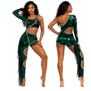 Professional All Star Majorette Performance Wear Sequin Fringe Metallic Mesh Stage Performance Outfits for High School Team