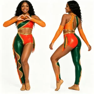 Professional HBCU Style Majorette Uniforms Metallic Fringe Performance Wear Team Outfits
