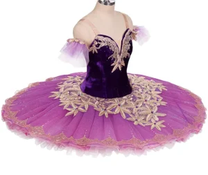 Professional Puff Sleeves Ballet Dance Dress v Neck Pearls Ballerina Tutu Dancing Skirts Stage Costume for Girls