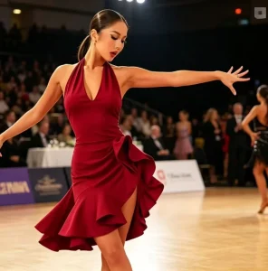 Professional Wine Red Hater Latin Dress Salsa Tango Jazz Competition Performance Mesh Skirt Stage Dance Wear Outfit Costume