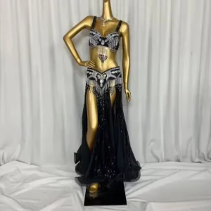 Professional Women Belly Dance Costume Wear for Stage Performance Outfit 3piece Suit Beaded Carnival Dancer Costume Set