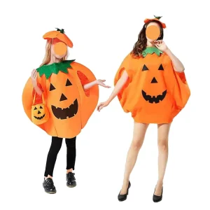 Pumpkin Halloween Cosplay Costumes Children’s Performance Party Clothes 3PCS Pumpkin Jumpsuit Cosplay Suit for Adult Kids