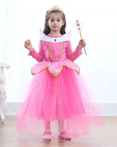 Q52 Kids Princess Costume Long-Sleeve Maxi Flower Princess Dress