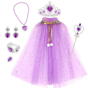 Queen Fairy Princess Dress Set Sequins Cape Cloak Accessories Children New Year Parties Girls Gift Idea TV Movie Costumes