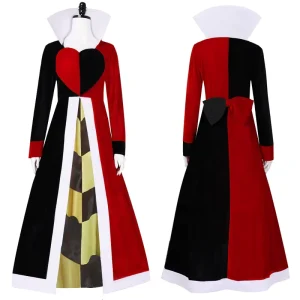 Queen of Hearts Red Black Velvet Long Cosplay Dress with Bow Tie