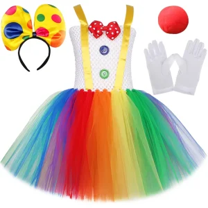 Rainbow Layered Tulle Clown Tutu Dresses Costume Halloween Clown Performance Costume for Halloween Carnival Party DP070
