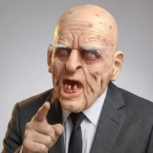 Realistic Old Man Zombie Latex Mask Creepy Grandpa Wrinkled Elder Mask with Sparse Teeth White Eyebrows Scary Horror Head Mask