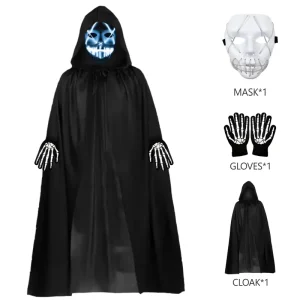 Reaper Cape Costume Prop Set with PVC Latex Mask and Geometric Pattern