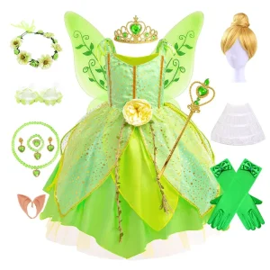Recently the Best selling Halloween Princess Tiana Children’s fairy Princess Dress Tinker Bell Dress Girl Costume