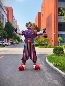 Rechargeable Robot Stilt Clown Costume with Faux Fur Dog Plush Suit for Adults