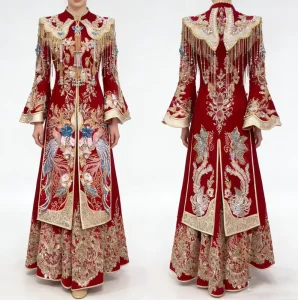 Red Chinese Wedding Xiuhe Dress Bridal Cheongsam Hand Embroidery 3D Beading