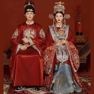 Red Ethnic Clothing Ming Dynasty Costume Handmade Groom Dragon Embroidery Xiuhe Ancient Chinese Bride Phoenix Wedding Dress