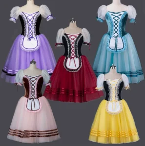 Red Giselle Ballet Dance Tutu Dress for Girls Polyester Material Short Sleeve Stage Performance Costume