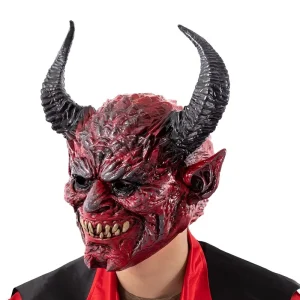 Red Horror Devil Mask Spooky Demon Long-Horn Prank Helmet for Stage Performances, Carnival, and Halloween Parties
