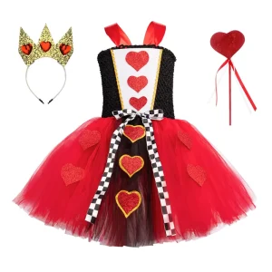 Red Queen Hearts Tutu Dress Corset Set for Girls Halloween Fairy Cosplay Costume