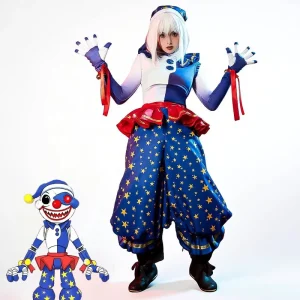 Red and Blue Clown Costume Set for Adults Halloween Cosplay Stage Performance