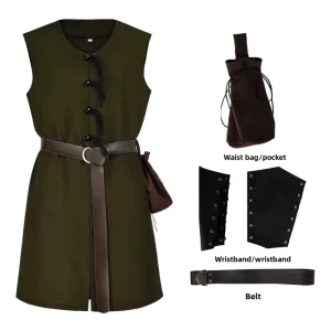 Renaissance Knight Cosplay Vest Costume Sleeveless Lace-up Long Adult
