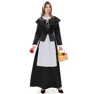 Retro Black and White French Countryside Maid Waitress Costume Halloween Cosplay Dress